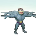 Blue Muscular Doll with Multiple Arms Purple Belt and Golden Decoration and Smiling Face Design