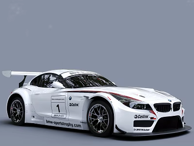 White BMW Racing Car With Number 1 Castrol Sponsor Logos And Rear Wing 3d model