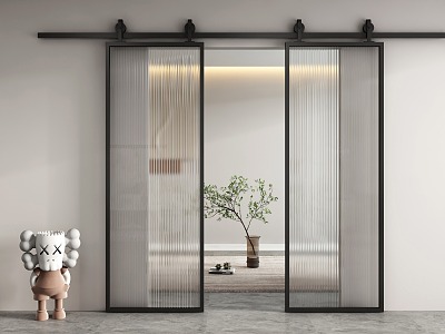 Modern Barn Door Glass Barn Door Hanging Rail Door 3d model