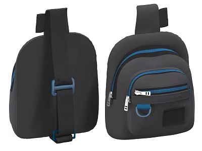 Black And Blue Fanny Pack Design With Adjustable Strap Zipper Closure And Front Pocket 3d model