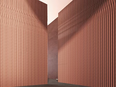 Modern Textured Wooden Wall Interior With Vertical Stripes And Warm Brown Finish Design 3d model