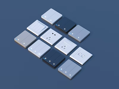 Modern Household Switches And Sockets With Different Color Panels And Styles 3d model