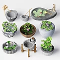 Aquarium Aquatic Decorative Stone Pottery Containers With Lotus Lily Pads And Aquatic Plants