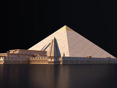 Modern Pyramid Tower Exterior Design With Adjacent Buildings And Water Reflection 3d model