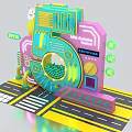 Interactive Colorful Number 5 Countdown Installation With Cartoon Rabbit And Mechanical Details 3d model