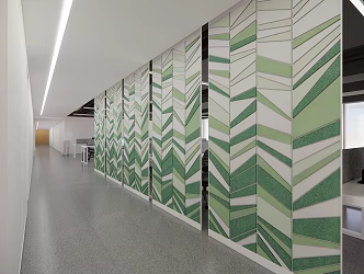 Modern aisle parquet felt partition screen green growth office corridor activity screen 3d model