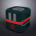 Dark Green Cube Electronic Device Featuring Red Stripe Top Ventilation Grill And Control Buttons 3d model