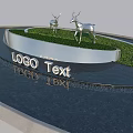 Creative Garden Ornament With Two Deer On Circular Platform And Lush Grass Lawn 3d model