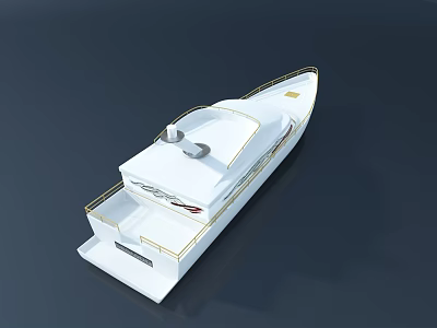 White Yacht Top View With Gold Railings And Modern Design 3d model