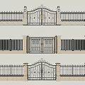 Various Iron Entry Gate Designs With Decorative Fences And Pillar Structures 3d model