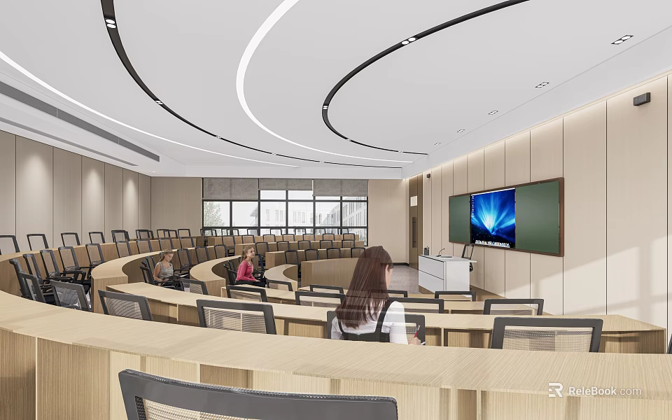 School Modern Lecture Hall With Amphitheater Seating And Students 3d model 