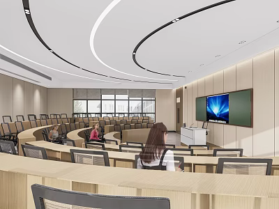 School Modern Lecture Hall With Amphitheater Seating And Students 3d model