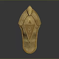 Ornate Golden Medieval Shield With Detailed Carved Design As Ancient Decorative Weapon