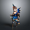 Detailed Fantasy Game Movie Character With Wizard Hat Bow Dragon Wing And Blue Outfit