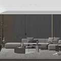 Modern Living Room With Dark Gray Walls L-shaped Sofa Round Coffee Table And Area Rug