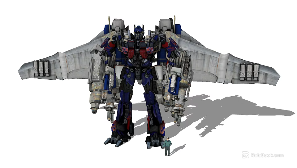 Giant Transformers Robot Figure With Large Wings And Small Human Figure 3d model