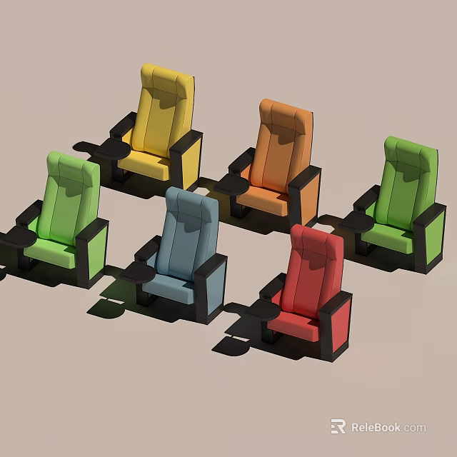 Colorful Lounge Chairs In Various Bright Hues Neatly Arranged Together 3d model 