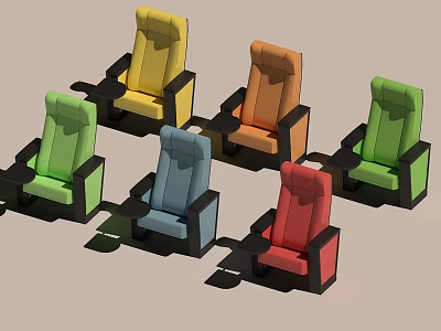 Colorful Lounge Chairs In Various Bright Hues Neatly Arranged Together 3d model