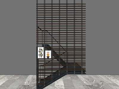 Black Staircase With Vertical Grille Structure And Marble Floor Wall Art 3d model