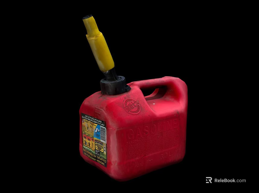 Industrial Red Jerry Can With Yellow Nozzle And Safety Label For Fuel Storage 3d model 