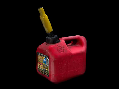 Industrial Red Jerry Can With Yellow Nozzle And Safety Label For Fuel Storage 3d model