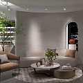 Modern Living Room Interior With Curved Wall Light Sofa Coffee Table And Potted Plant