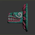 Animal Mask With Fierce Facial Features In Green And Red Circular Design Petal Surroundings