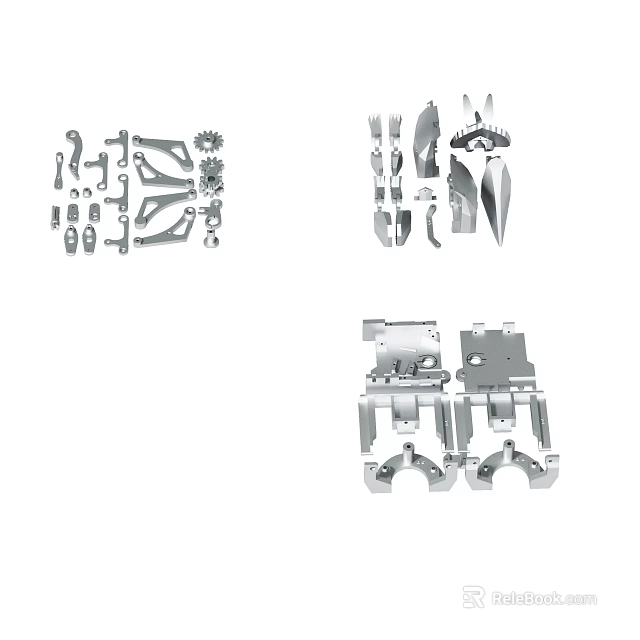 Assorted Precision Mechanical Parts Including Gears Brackets And Metal Components 3d model 
