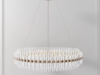 Modern Round Layered Transparent Glass Tube Chandelier With Metallic Chains 3d model