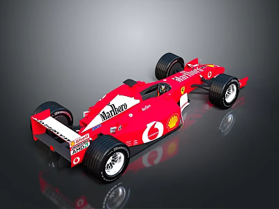 Red Ferrari Formula 1 Racing Car With Marlboro Shell Logos And Aerodynamic Body Design 3d model