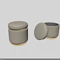 Round Upholstered Storage Stools With Beige Fabric And Open Lid Design 3d model