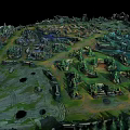 3D Cartoon Island Scene With Green Meadows Rivers Trees And Small Buildings