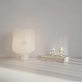 Light colored Table Lamp With Soft Light Small Dolls And Books On Table 3d model