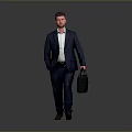 Confident Man Walking With Briefcase In Gray Background Wearing Professional Suit