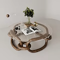 Round Coffee Table With Glass Top And Wooden Rope Legs Featuring Green Vase And Book