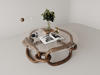 Ancient and vintage round glass roller coffee table 3d model