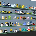Display of Colorful Stuffed Toys With Multiple Shelves And Diverse Characters