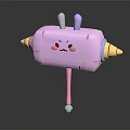 Cute Pink Cartoon Hammer with Rabbit Ears Blush Cheeks and Yellow Cone Ends