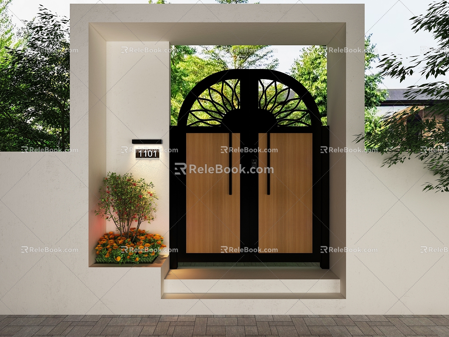 Modern villa garden entrance door 3d model