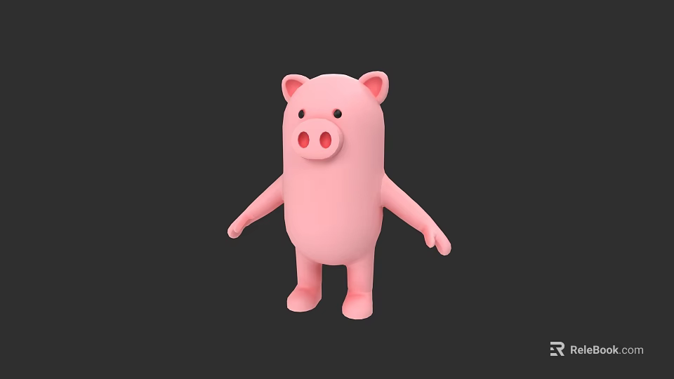 Pink Cartoon Pig 3D Character With Simple Design And Black Background 3d model 