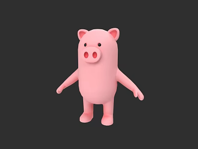 Pink Cartoon Pig 3D Character With Simple Design And Black Background 3d model