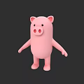 Pink Cartoon Pig 3D Character With Simple Design And Black Background