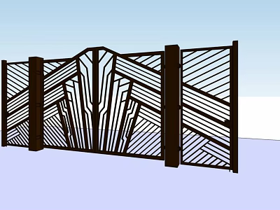 Modern Decorative Metal Gate Featuring Intricate Geometric Pattern And Artistic Lines 3d model