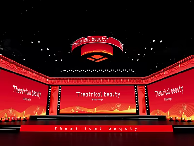 Elegant Ballroom With Red Backdrop Theatrical Beauty Theme Stage Lighting And Decor 3d model