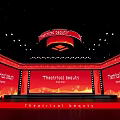 Elegant Ballroom With Red Backdrop Theatrical Beauty Theme Stage Lighting And Decor