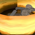 Detailed Rocky Terrain Model Featuring Suspended Bridge and Vehicle Elements