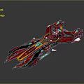 Futuristic Cosmic Spaceship With Red Black And Yellow Aerodynamic Design For Interstellar Travel