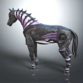 Futuristic Mechanical Horse With Metallic Body Purple Stripes And Gear Joint Details