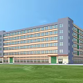 Modern Multistory Office Building With Large Windows And Green Lawn Front