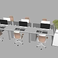 Spacious Office Desk With Multiple Workstations Monitors Ergonomic Chairs And Plants 3d model